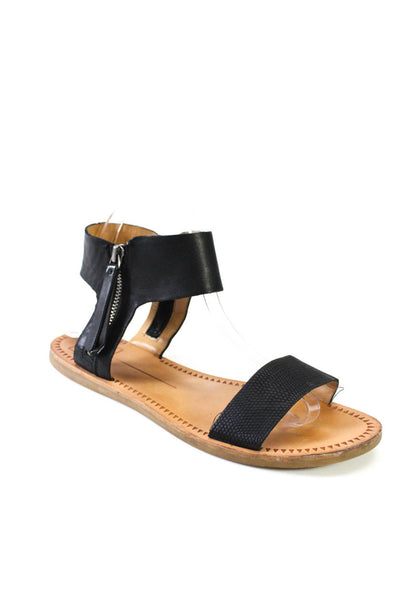 Dolce Vita Womens Black Ankle Strap Zip Detail Flat Sandal Shoes Size 8.5