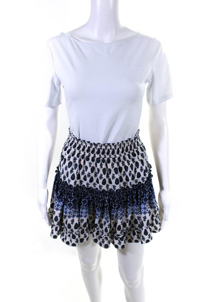 Misa Women's Floral Print A Line Ruffle Mini Skirt Blue White Size XS