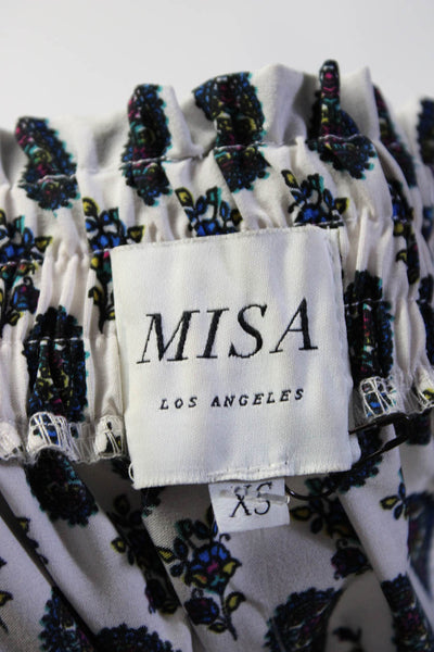 Misa Women's Floral Print A Line Ruffle Mini Skirt Blue White Size XS