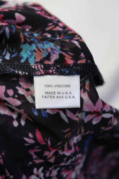 Misa Women's Floral Print Bell Sleeve Semi Sheer Blouse Black Pink Size XS