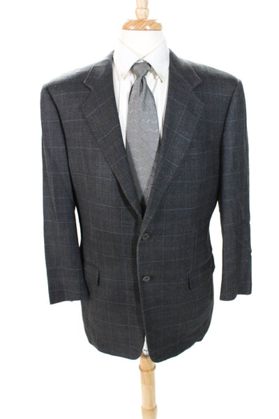 Hickey Freeman Collection Mens Silk Wool Windowpane Blazer Jacket Gray Size 40
