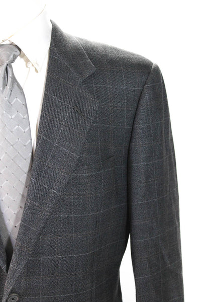 Hickey Freeman Collection Mens Silk Wool Windowpane Blazer Jacket Gray Size 40