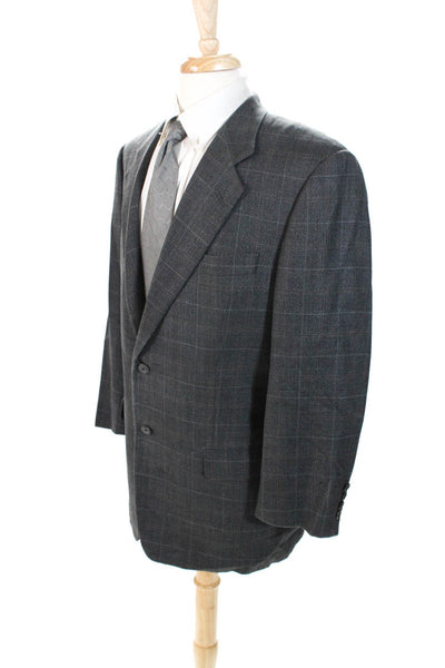 Hickey Freeman Collection Mens Silk Wool Windowpane Blazer Jacket Gray Size 40