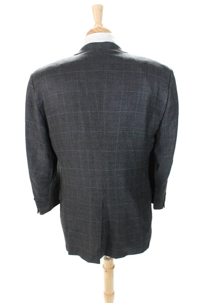 Hickey Freeman Collection Mens Silk Wool Windowpane Blazer Jacket Gray Size 40