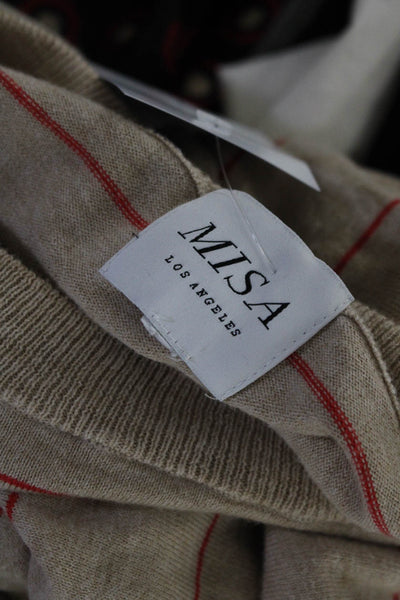 Misa Womens Crew Neck Striped Raglan Sweater Red Beige Cotton Size Medium