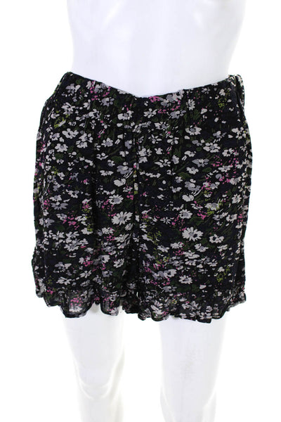 Ganni Womens Elastic Waist Floral Mid Rise Shorts Black Ivory Pink Size FR 40