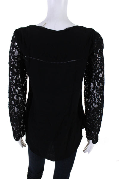 Rebecca Taylor Womens Silk Blend Lace Long Sleeves Blouse Black Size 4