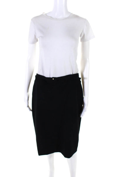 St. John Women's Wool Knee Length Belted Pencil Skirt Black Size 12