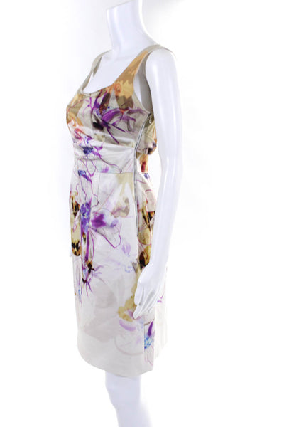 Elie Tahari Women's Lined Sleeveless Crew Neck Abstract  Pencil Dress White 4