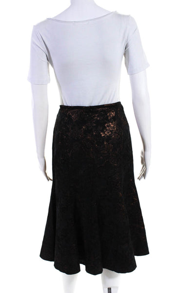 D. Exterior Womens Side Zip Metallic Jaquard Floral A Line Skirt Black IT 44