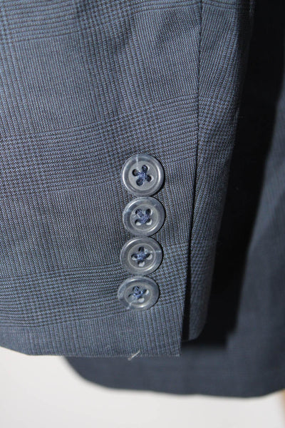 Peter Millar Men's Wool Lined Long Sleeve Plaid Suit Blazer Blue Size 46