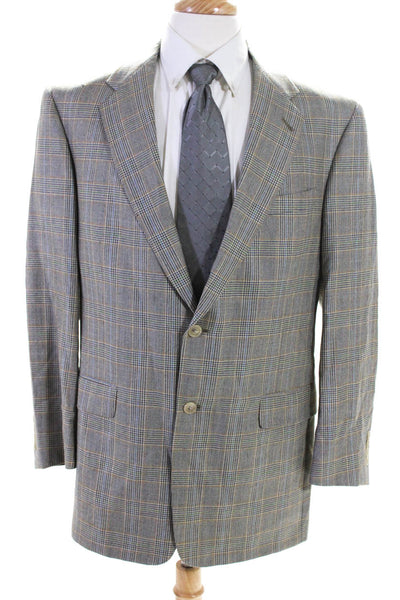 Hart Schaffer Marx Men's Long Sleeve Lined Plaid Suit Blazer Beige Size 42