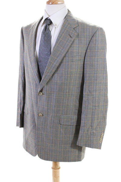 Hart Schaffer Marx Men's Long Sleeve Lined Plaid Suit Blazer Beige Size 42