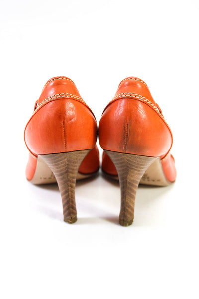 Casdei Women's Leather Peep Toe Pumps Orange Size 5.5