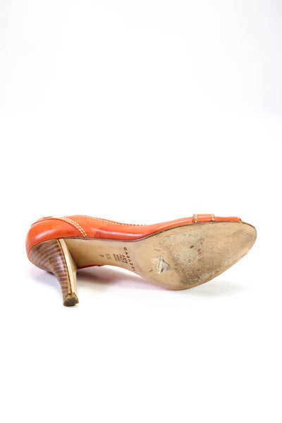 Casdei Women's Leather Peep Toe Pumps Orange Size 5.5