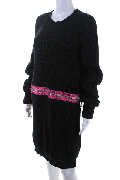 Christopher Kane Womens Crew Neck Snake Print Zip Trim Sweater Dress Black Large
