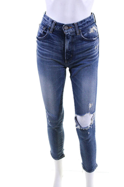 Moussy Barneys New York Womens Distressed High Rise Skinny Jeans Blue Size 25