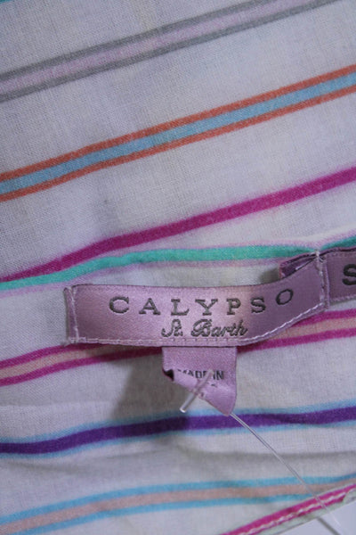 Calypso Saint Barth Womens Striped Embroidered Tunic White Silver Tone Size S