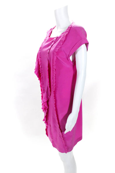 BCBG Max Azria Womens Silk Ruffled Short Sleeve Dress Fuchsia Pink Size Medium