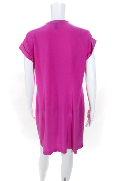 BCBG Max Azria Womens Silk Ruffled Short Sleeve Dress Fuchsia Pink Size Medium
