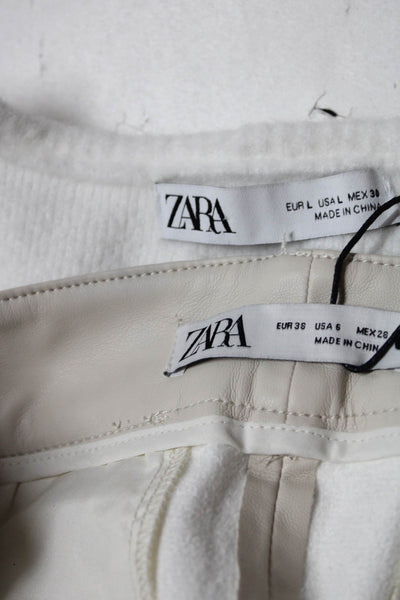 Zara Women's Wool Long Sleeve V-Neck Cropped Sweater White Size L Lot 2