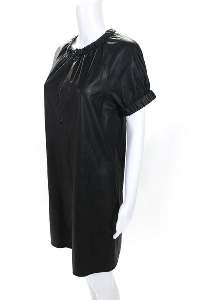 BCBGMaxazria Women's Short Sleeve Lined Faux Leather Shift Dress Black Size XXS
