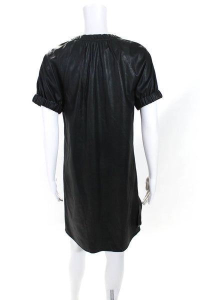 BCBGMaxazria Women's Short Sleeve Lined Faux Leather Shift Dress Black Size XXS