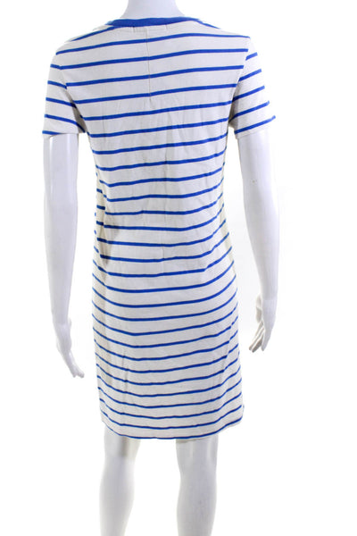 Stateside Womens Short Sleeve Scoop Neck Striped Shirt Dress White Blue Small