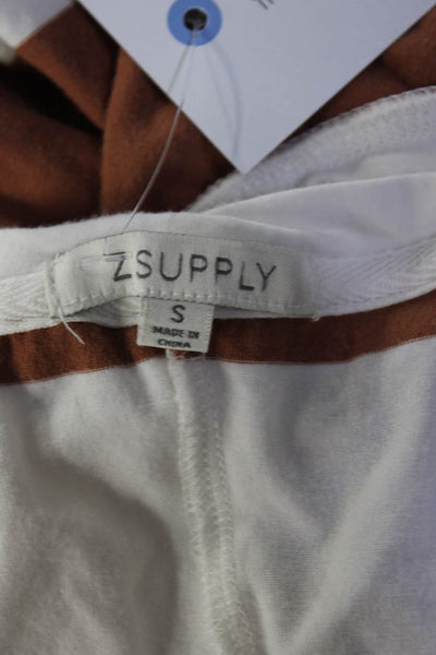 Z Supply Womens Scoop Neck Striped Side Slit Midi Tank Dress White Brown Small