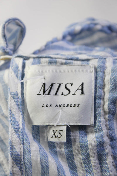 Misa Womens 3/4 Sleeve Tie Back Braided Trim Striped Blouse Blue White Size XS