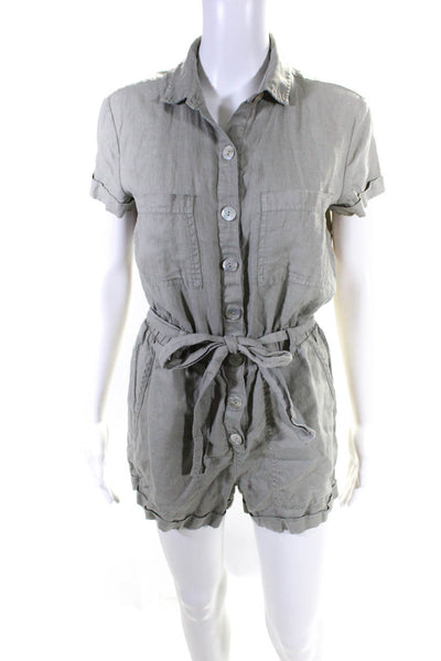 Cloth & Stone Womens Button Front Short Sleeve Collared Romper Green Size XS