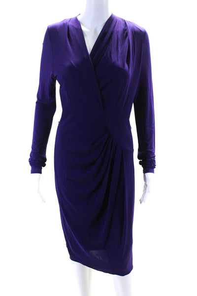 Max Mara Women's V-Neck Long Sleeves Drop Waist Midi Dress Purple Size 40