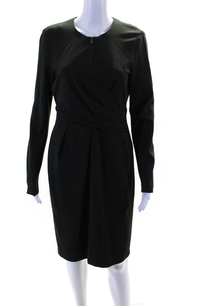 Strenesse Women's Round Neck Long Sleeves Half Zip Midi Dress Gray Size 6