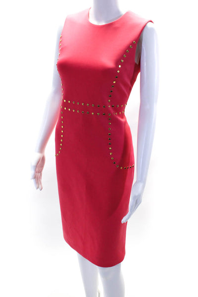 Calvin Klein Women's Scoop Neck Sleeveless Stud Embellish A-Lined Dress Pink 4