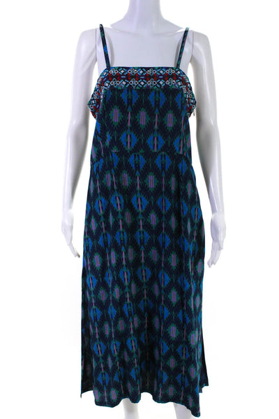 Figue Womens Abstract Beaded Square Neck Midi Dress Pink Blue Green Size 8