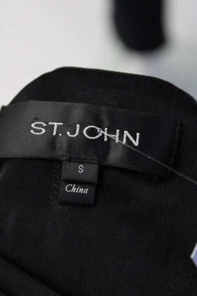 St. John Womens Scoop Neck High Low Chiffon Shell Top Blouse Black Silk Small