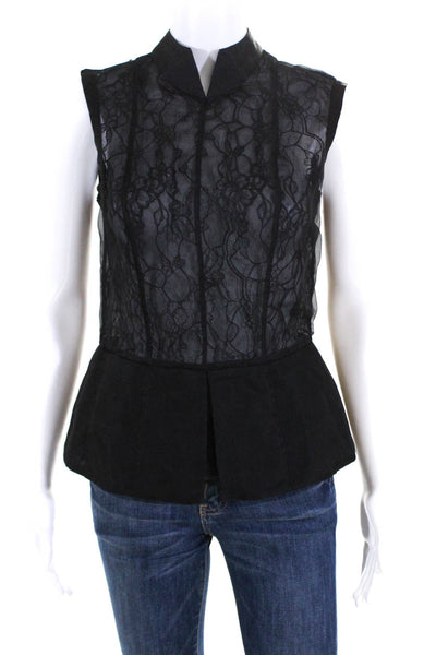 Nathan Jenden Womens Silk Mock Neck Peplum Tank Top Black Size 4