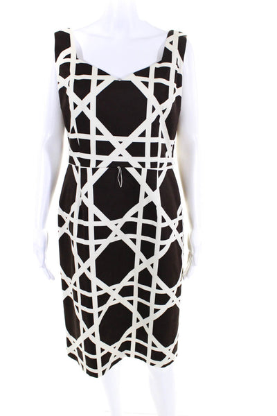 David Meister Womens Geometric Print Sheath Dress Brown White Cotton Size 12