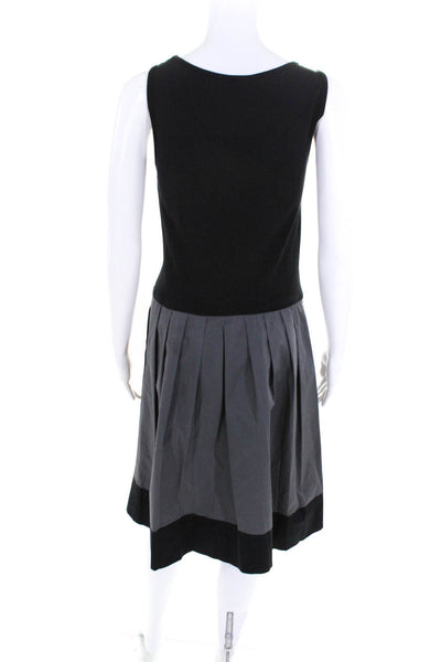 DKNY Womens Sleeveless Pleated A Line Dress Black Gray Cotton Size Small