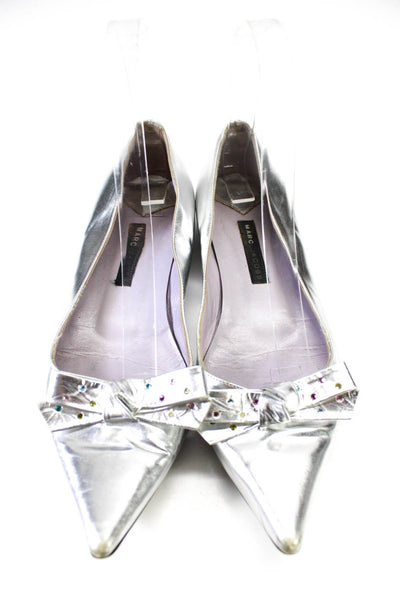 Marc Jacobs Pointed Toe Rhinestone Embellished Bow Flats Silver Size 6.5