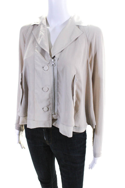 Daughters Of The Liberation Women's Long Sleeve Button Zip Up Blouse Beige S