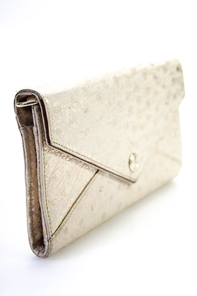 Rebecca Minkoff Womens Embossed Leather Envelope Wallet Beige Metallic