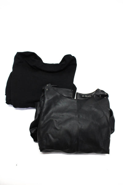 Zara Womens Faux Leather Sweater Sheath Dress Black Size Medium Large Lot 2