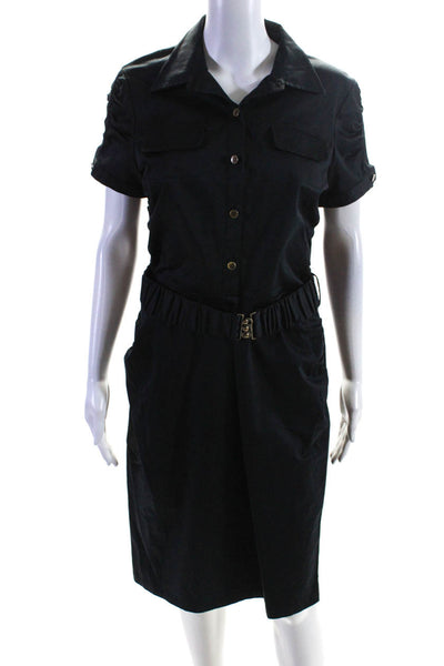 Laundry by Shelli Segal Womens Zip Up Collared Belted Shirt Dress Black Size 10