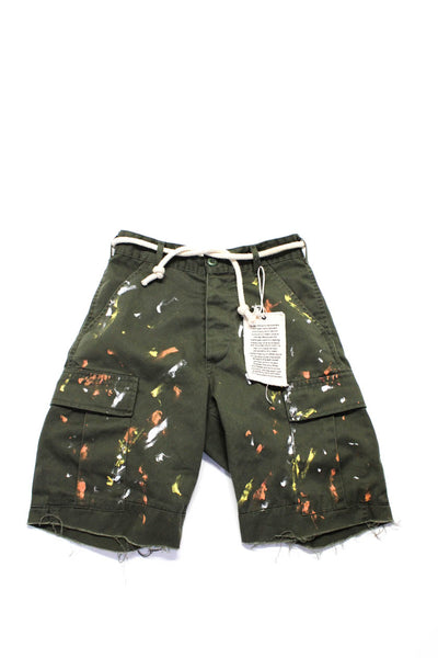 Riley Mens Cotton Paint Splatter Frayed Button Up Cargo Shorts Green Size XS