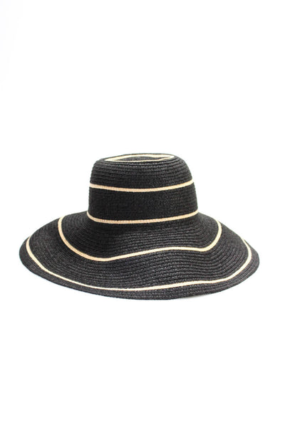 Wallaroo Hat Company Womens Striped Paper Braid Wide Brim Sun Hat Black Size OS