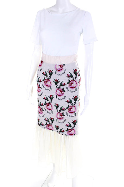 Zayan The Label Womens Floral Print Skirt Pink Wool Size Small