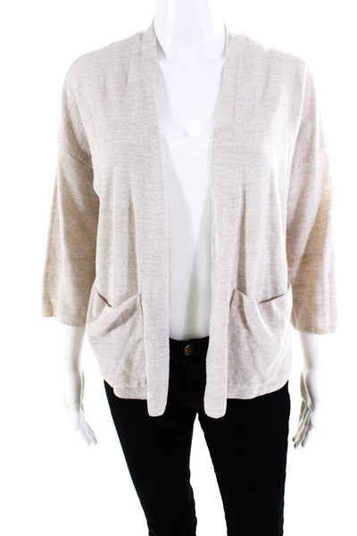 Eileen Fisher Womens 3/4 Sleeved Open Front Cardigan Sweater Beige Size XS/TP