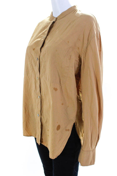 Vince Womens Cotton Split Hem Long Sleeve Button Down Shirt Top Brown Size M