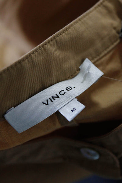 Vince Womens Cotton Split Hem Long Sleeve Button Down Shirt Top Brown Size M